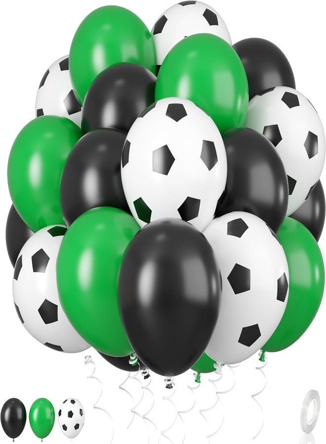 Atpata Funky 30pcs. Football Theme Latex Balloons - Foot Ball Theme Balloons for Kids Sports Themed Birthday Party Decor and Goal theme Celebrations (Green & Black Football Kit) - Image 1